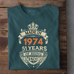 Made in 1974 | 51 Years of Being Awesome Birthday T-Shirt