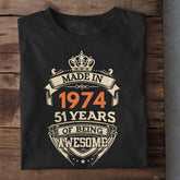 Made in 1974 | 51 Years of Being Awesome Birthday T-Shirt