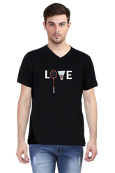 Love Badminton V Neck T-Shirt Black-XXL