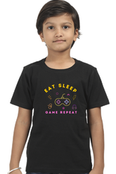 Kids Eat Sleep Game Repeat T-Shirt Black-13Yrs