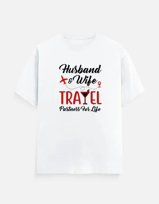 Husband and Wife Travel Partners for Life T-Shirt - White / S group tshirt design for friends,group tshirt for vacation,travel partners,travel tshirt,travel tshirt for family,travel tshirt for friends,travel tshirts for group