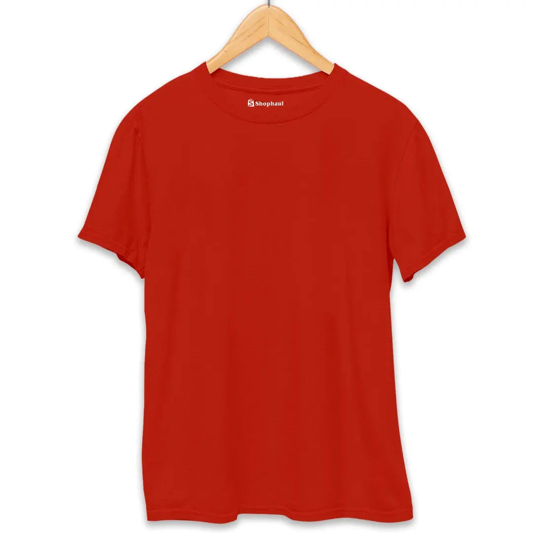 Brick Red Round Neck Plain T-Shirt