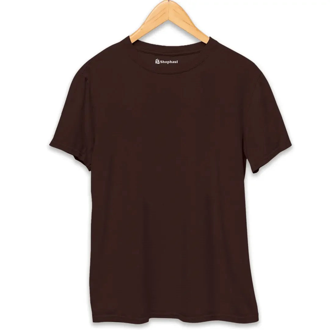 Coffee Brown Round Neck Plain T-Shirt