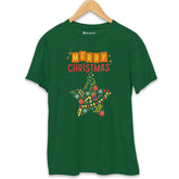 Merry Christmas Star T-Shirt Bottle-Green-XXL