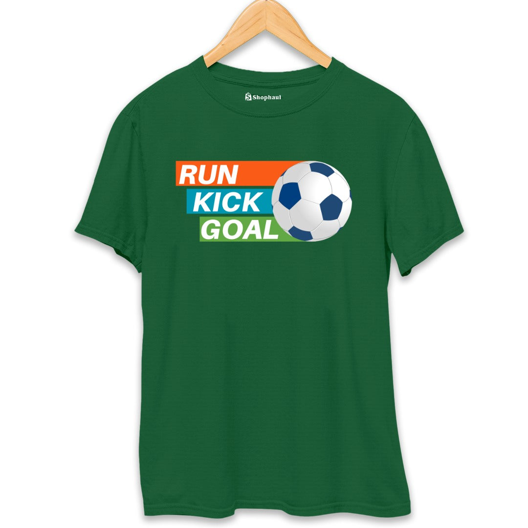 Run Kick Goal Football T-Shirt Bottle-Green-XXL