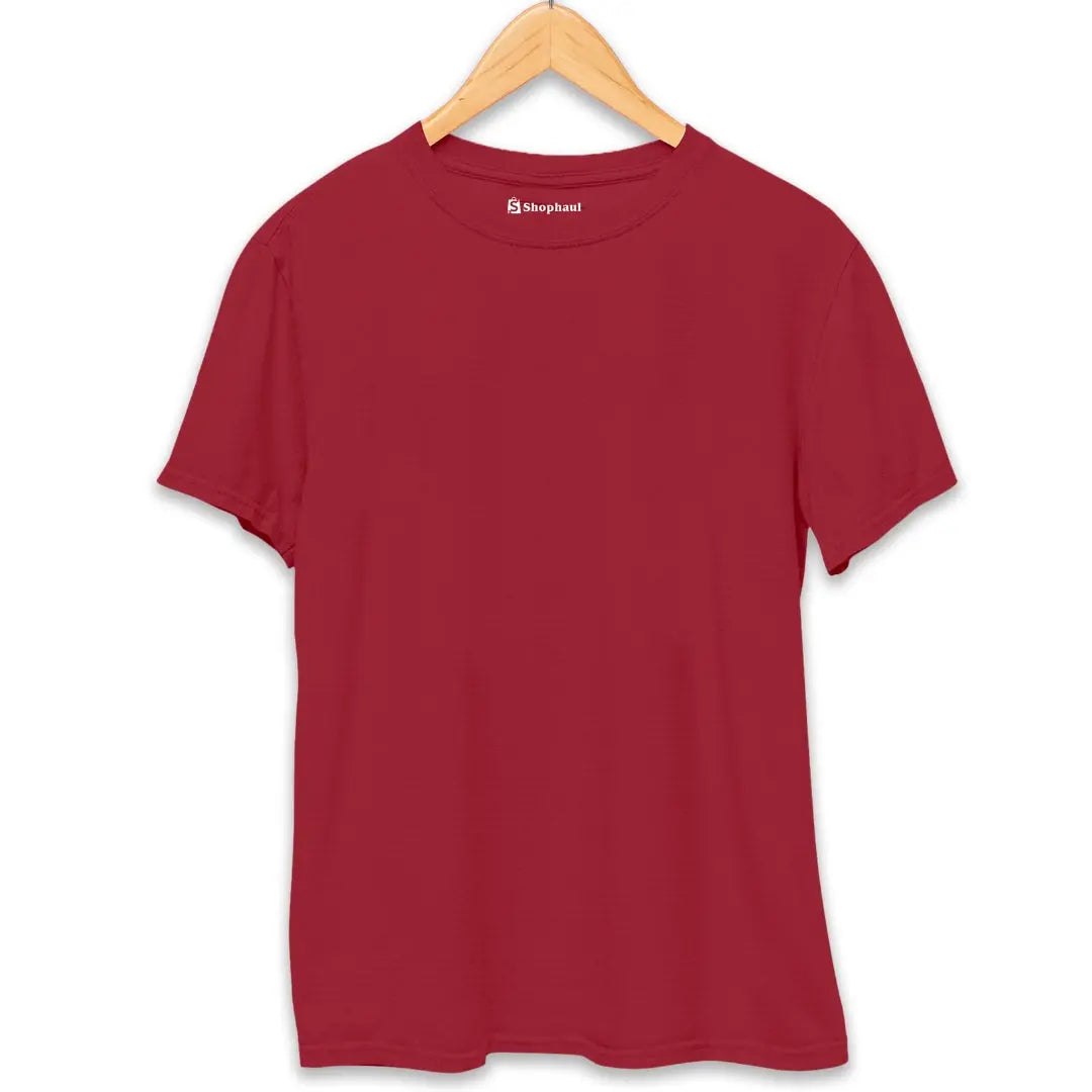 Maroon Round Neck Plain T-shirt