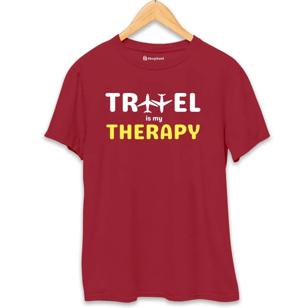 Travel Therapy T-Shirt - Black / S group tshirt design for friends,group tshirt for vacation,travel,travel tshirt for family,travel tshirt for friends,travel tshirts for group
