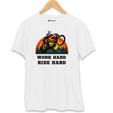 Work Hard Ride Hard Biker T-Shirt White-XXL