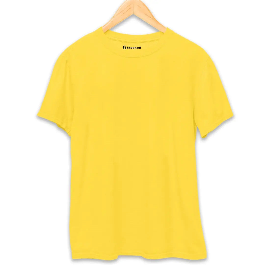 Yellow Round Neck Plain T-shirt