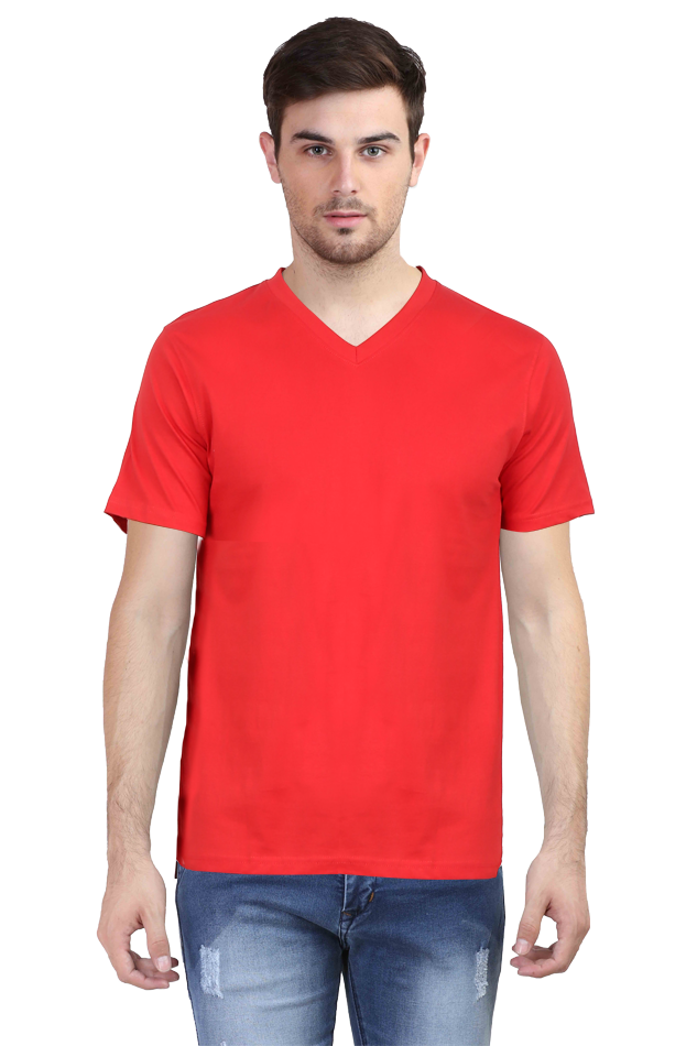 Red V Neck Plain T-Shirt