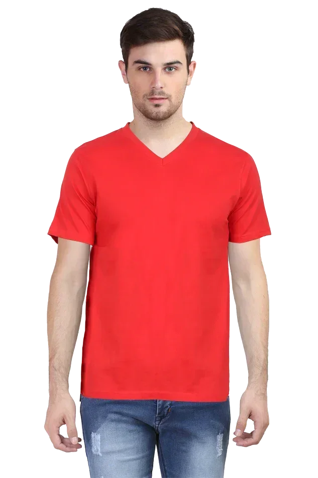 Red V Neck Plain T-Shirt