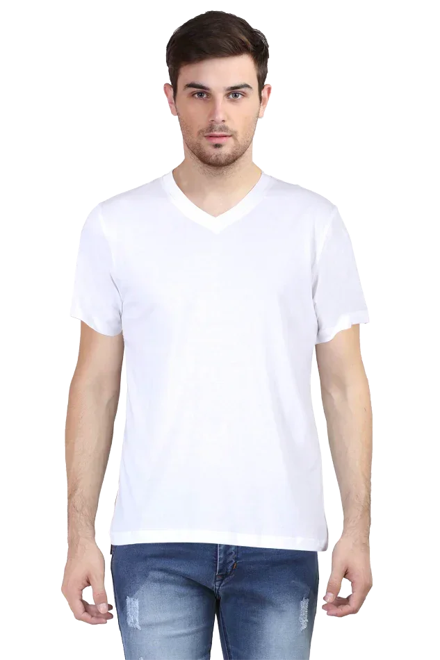 White V Neck Plain T-Shirt