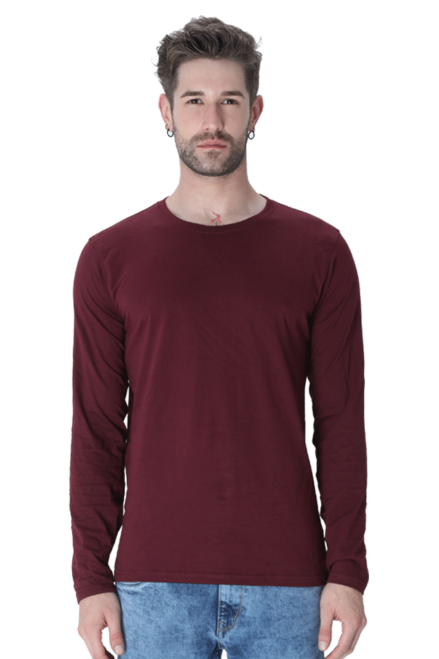 Maroon Full Sleeve Plain T-Shirt