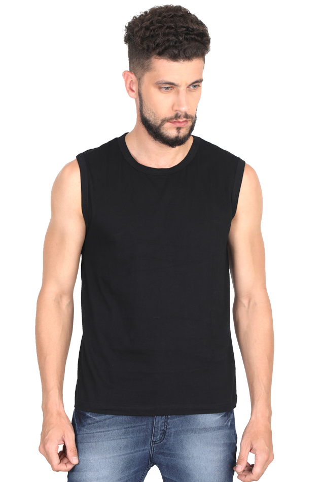 Black Sleeveless Plain T-Shirt