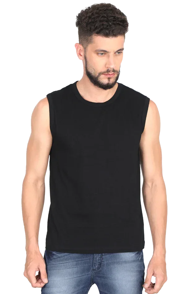 Black Sleeveless Plain T-Shirt