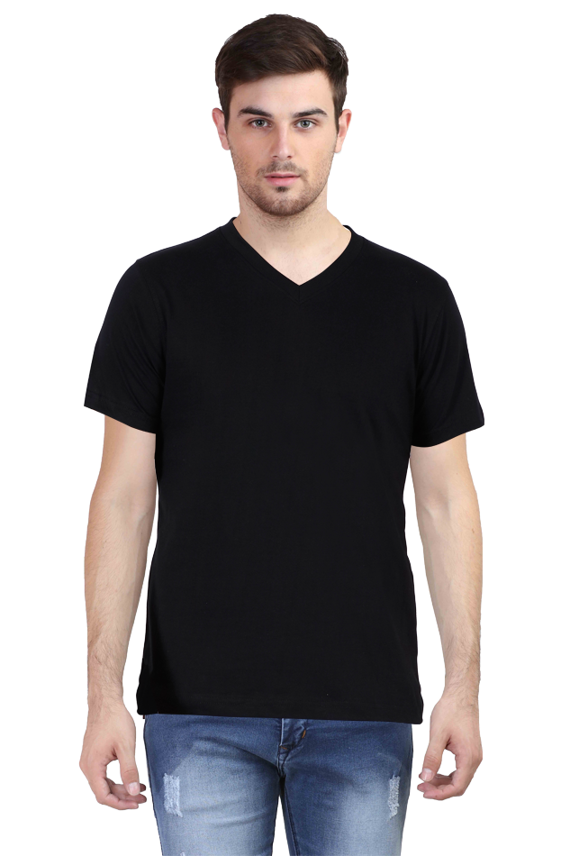 Black V Neck Plain T-Shirt