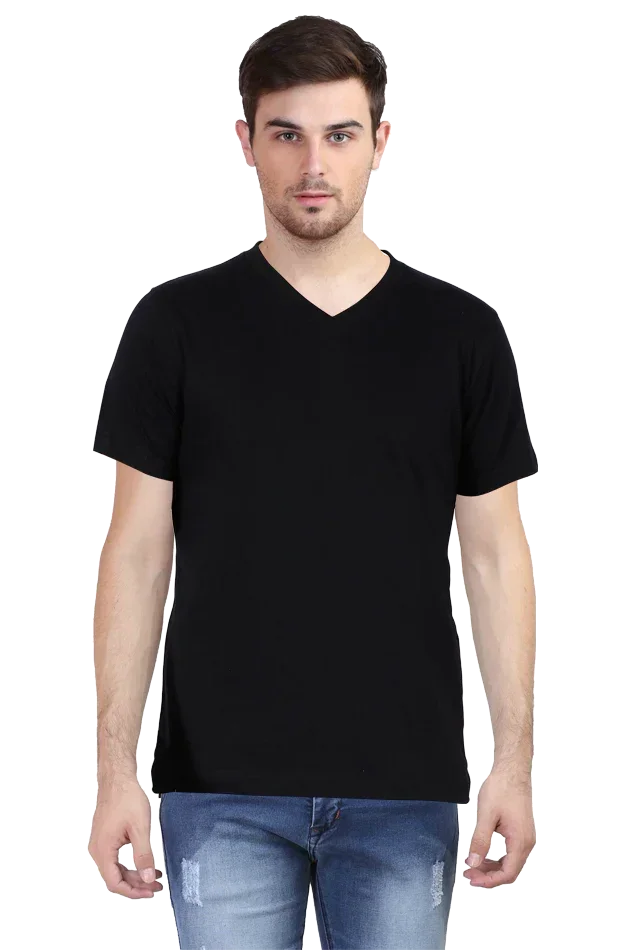 Black V Neck Plain T-Shirt