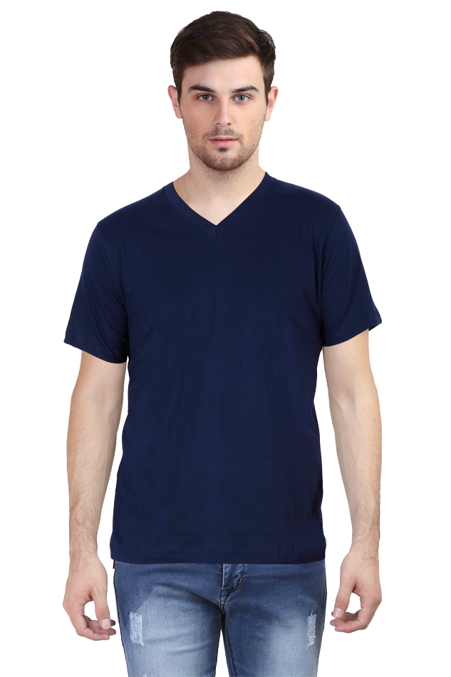Navy Blue V Neck Plain T-Shirt