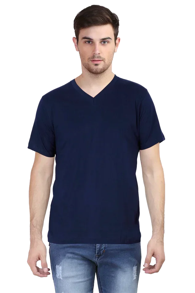 Navy Blue V Neck Plain T-Shirt