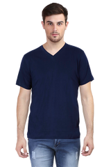 Navy Blue V Neck Plain T-Shirt