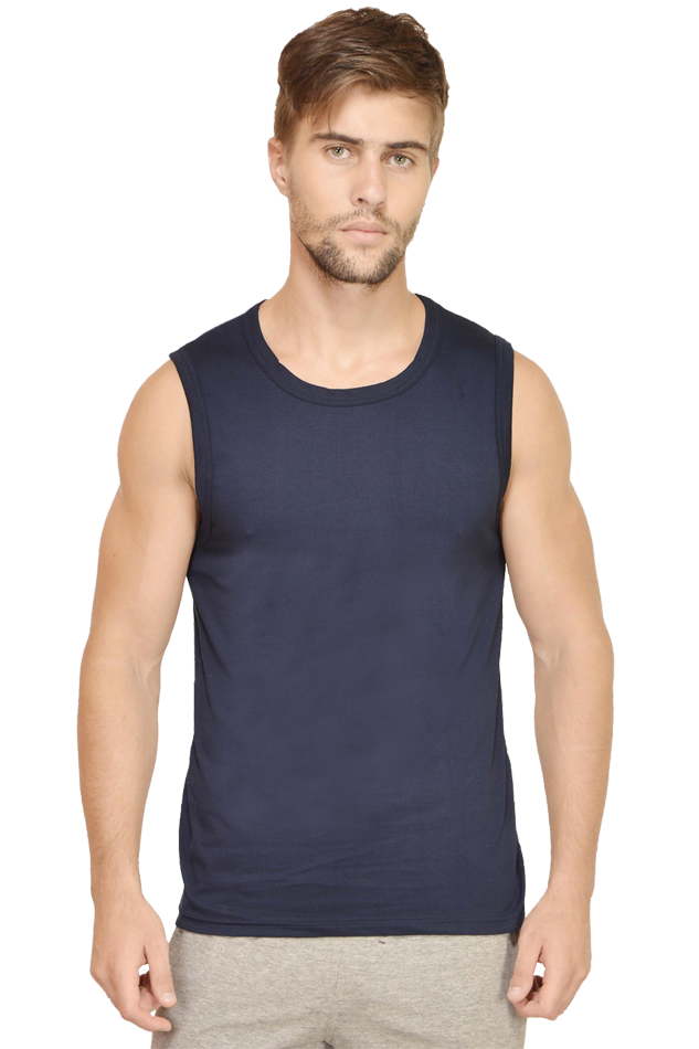 Navy Blue Sleeveless Plain T-Shirt