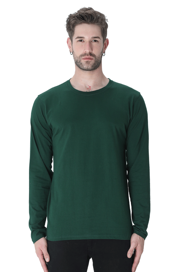 Bottle Green Full Sleeve Plain T-Shirt