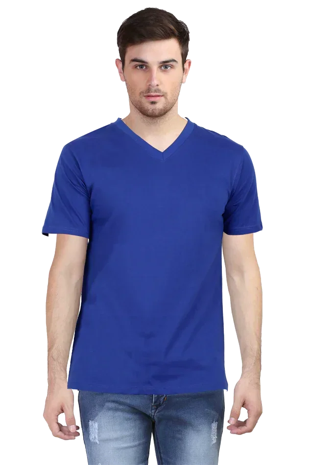 Royal Blue V Neck Plain T-Shirt
