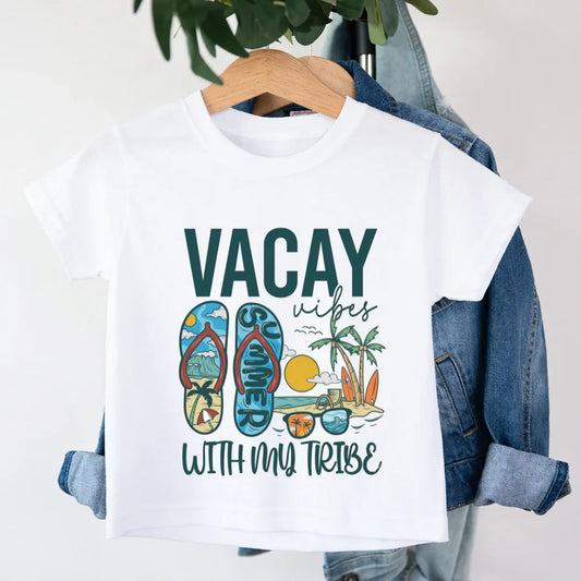 Kids Vacay Vibes with my Tribe Beach T-Shirt family travel tshirt, family vacation matching tshirt, vacay mode, vacay vibes
