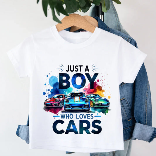 Kids Just a Boy Loves Cars T-Shirt 