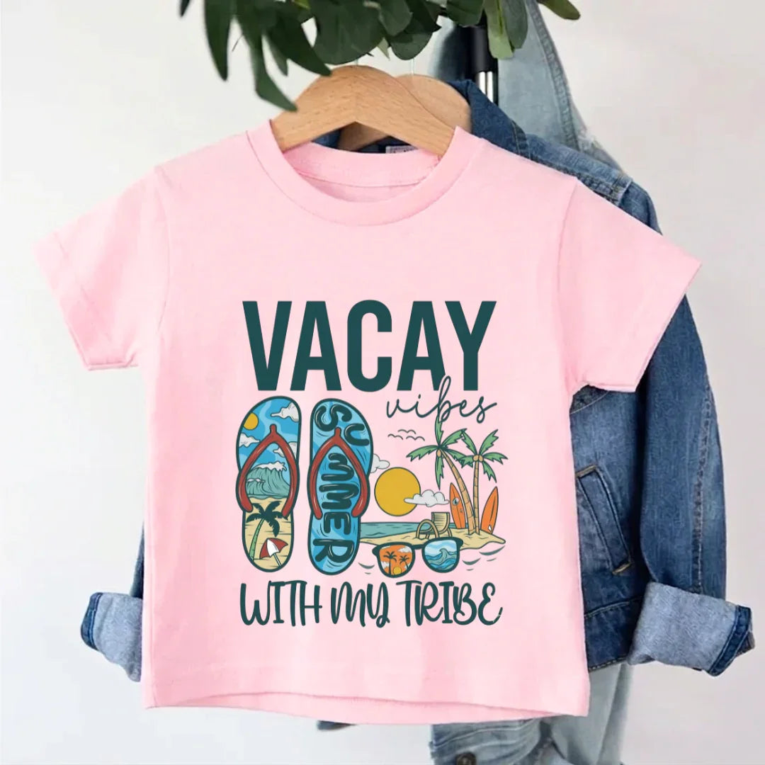 Kids Vacay Vibes with my Tribe Beach T-Shirt family travel tshirt, family vacation matching tshirt, vacay mode, vacay vibes