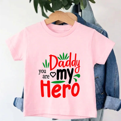 Kids Dad is my Hero T-Shirt Kids Dad is my Hero T-Shirt - Light Baby Pink / 0-12M