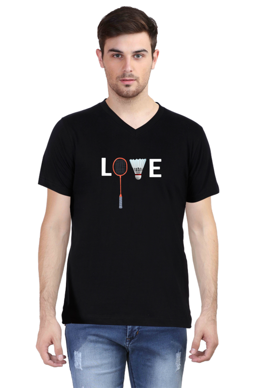 Love Badminton V Neck T-Shirt  Black-XXL