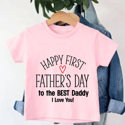 Kids Happy First Fathers Day T-Shirt Kids Happy First Fathers Day T-Shirt - Light Baby Pink / 0-12M