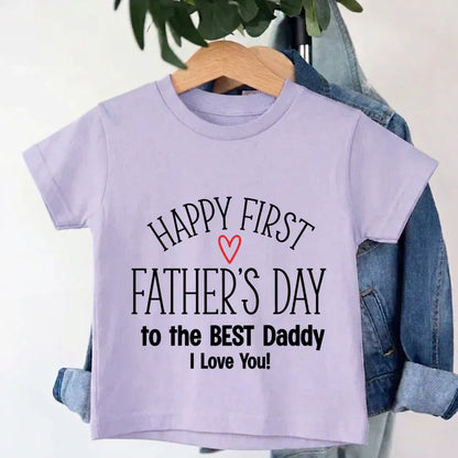 Kids Happy First Fathers Day T-Shirt Kids Happy First Fathers Day T-Shirt - Lavender / 0-12M