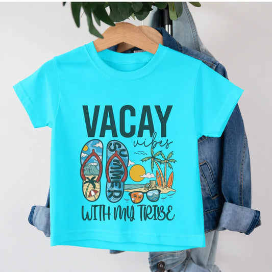 Kids Vacay Vibes with my Tribe Beach T-Shirt family travel tshirt, family vacation matching tshirt, vacay mode, vacay vibes