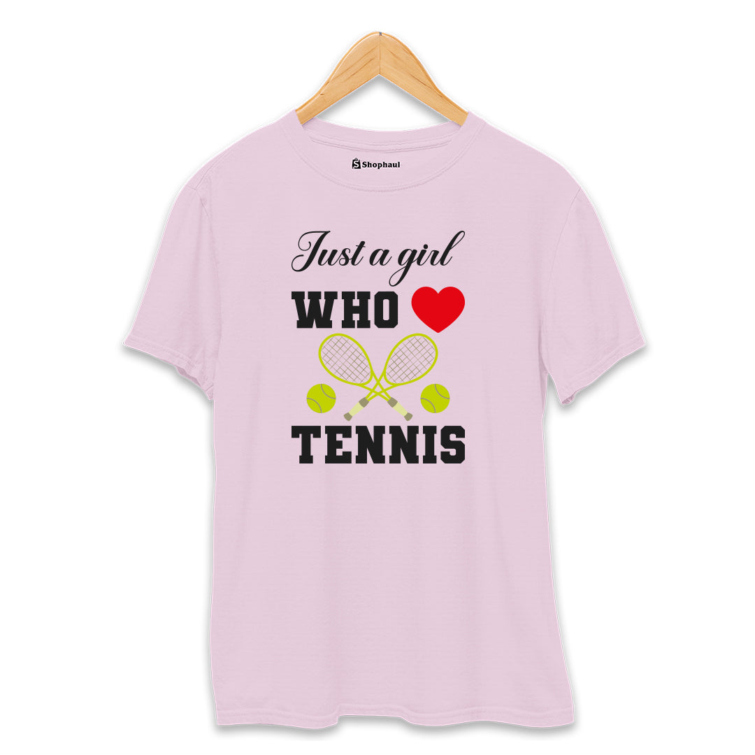 Just a Girl Who loves Tennis T-Shirt  Light-Baby-Pink-XXL