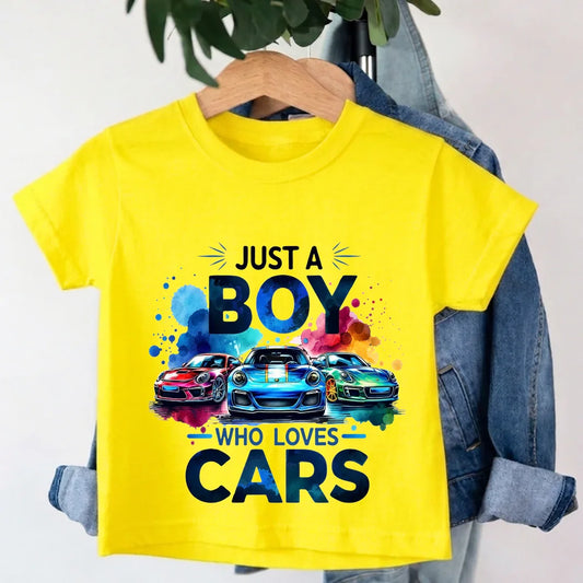 Kids Just a Boy Loves Cars T-Shirt 