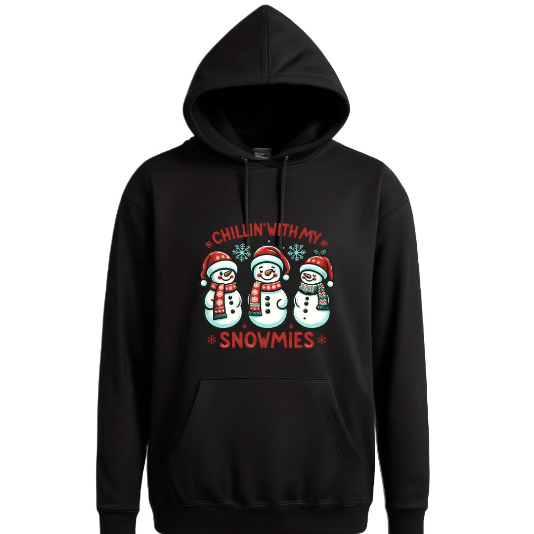 Chilling with Snowmies Christmas Pullover Hoodie Unisex Black