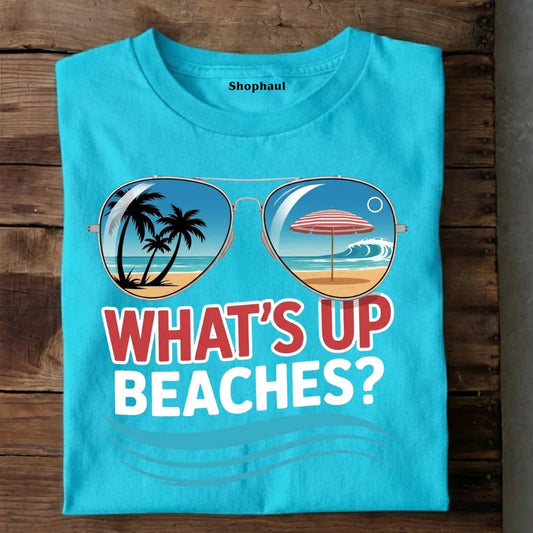 What'sup Beach T-Shirt - SkyBlue / XS beach, beach tshirt, group travel, solo travel, travel, travel tshirt, travel tshirt for friends, travel tshirts for group