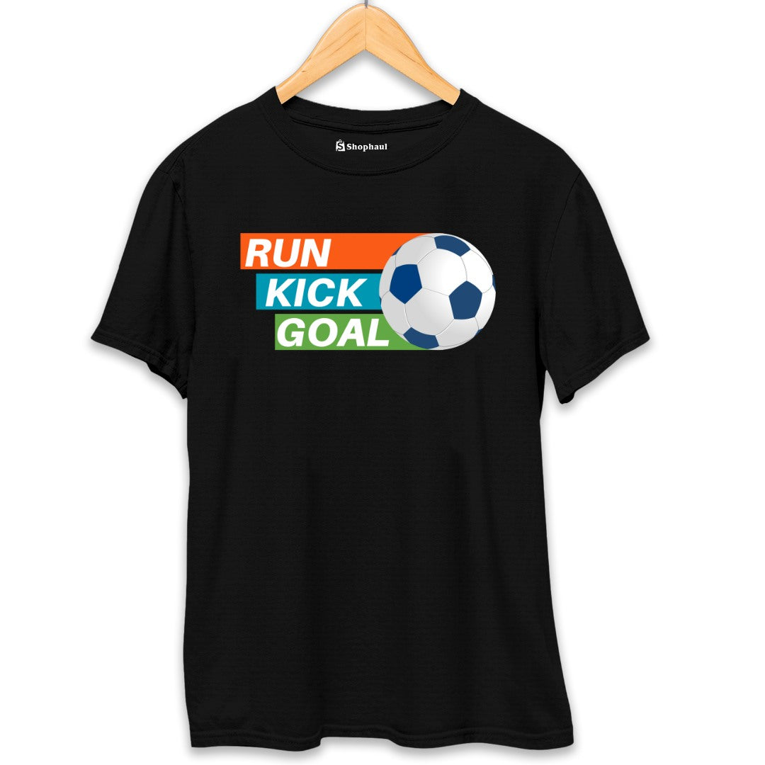 Run Kick Goal Football T-Shirt  Black-XXL