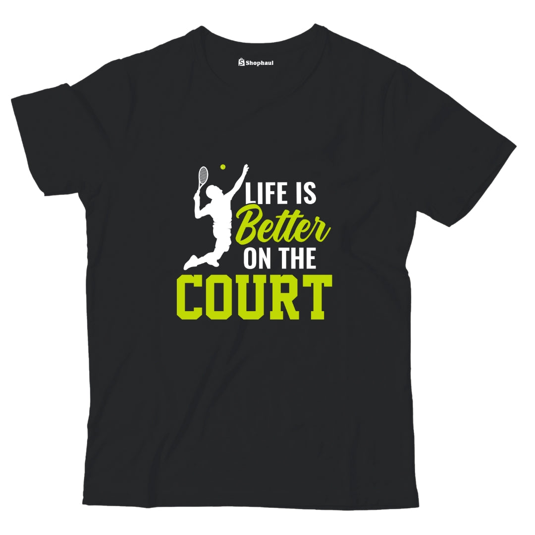 Kids Life is better on court Tennis T-Shirt The Shophaul