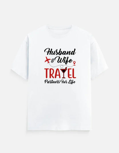 Husband and Wife Travel Partners for Life T-Shirt - White / S group tshirt design for friends,group tshirt for vacation,travel partners,travel tshirt,travel tshirt for family,travel tshirt for friends,travel tshirts for group