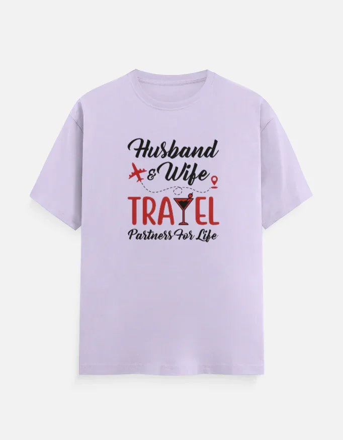 Husband and Wife Travel Partners for Life T-Shirt - White / S group tshirt design for friends,group tshirt for vacation,travel partners,travel tshirt,travel tshirt for family,travel tshirt for friends,travel tshirts for group