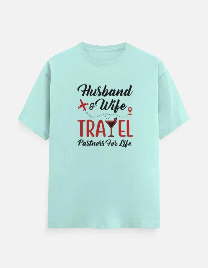 Husband and Wife Travel Partners for Life T-Shirt - White / S group tshirt design for friends,group tshirt for vacation,travel partners,travel tshirt,travel tshirt for family,travel tshirt for friends,travel tshirts for group