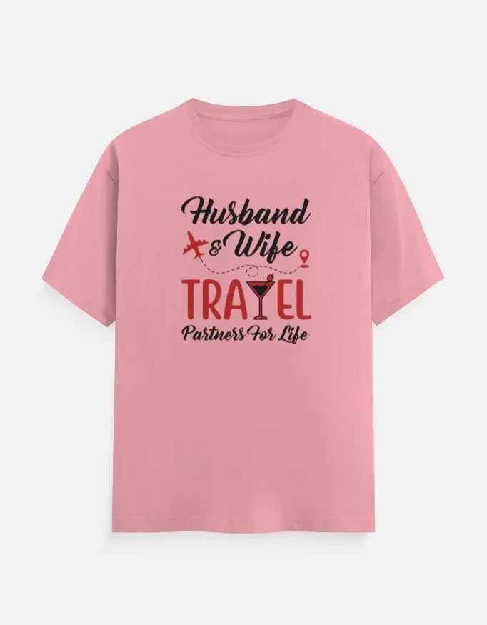 Husband and Wife Travel Partners for Life T-Shirt - White / S group tshirt design for friends,group tshirt for vacation,travel partners,travel tshirt,travel tshirt for family,travel tshirt for friends,travel tshirts for group