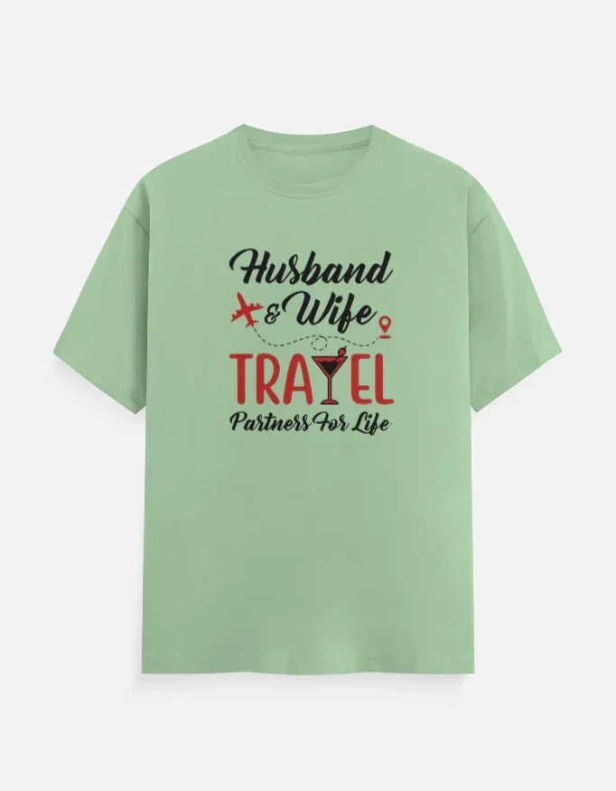 Husband and Wife Travel Partners for Life T-Shirt - White / S group tshirt design for friends,group tshirt for vacation,travel partners,travel tshirt,travel tshirt for family,travel tshirt for friends,travel tshirts for group