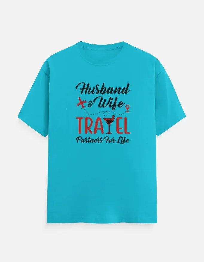 Husband and Wife Travel Partners for Life T-Shirt - White / S group tshirt design for friends,group tshirt for vacation,travel partners,travel tshirt,travel tshirt for family,travel tshirt for friends,travel tshirts for group