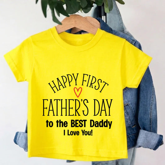 Kids Happy First Fathers Day T-Shirt Kids Happy First Fathers Day T-Shirt - New Yellow / 0-12M