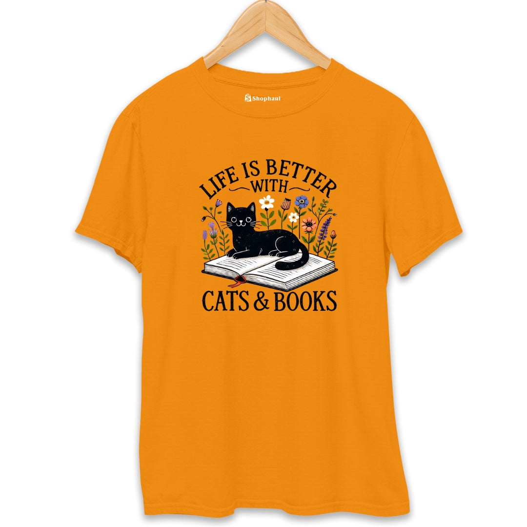 Life is better with Cats and Books T-Shirt