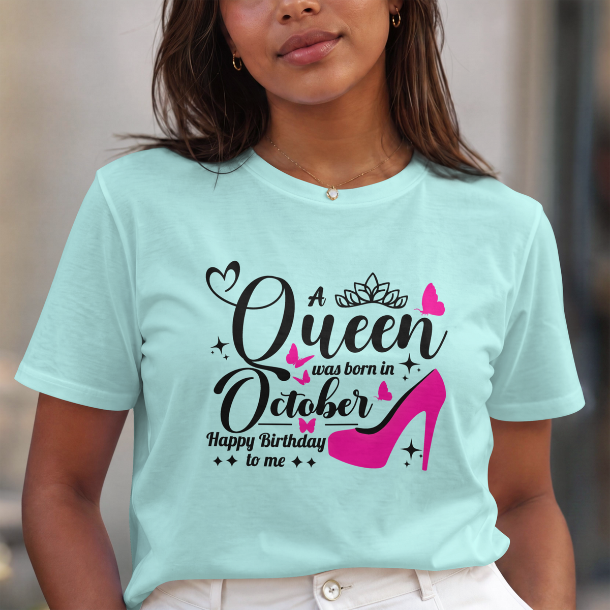 Queen Born in October Happy Birthday T-Shirt